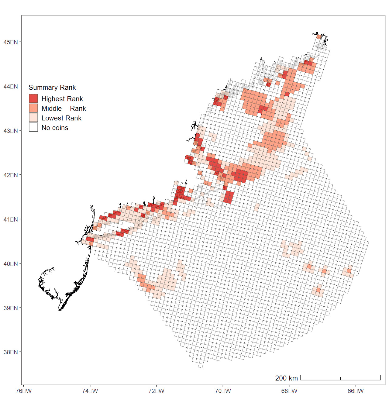 Map with white and red squares.